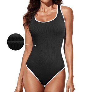 Tummy Control One Piece Summer Swimsuit for Women High Cut Ribbed Bathing Suit